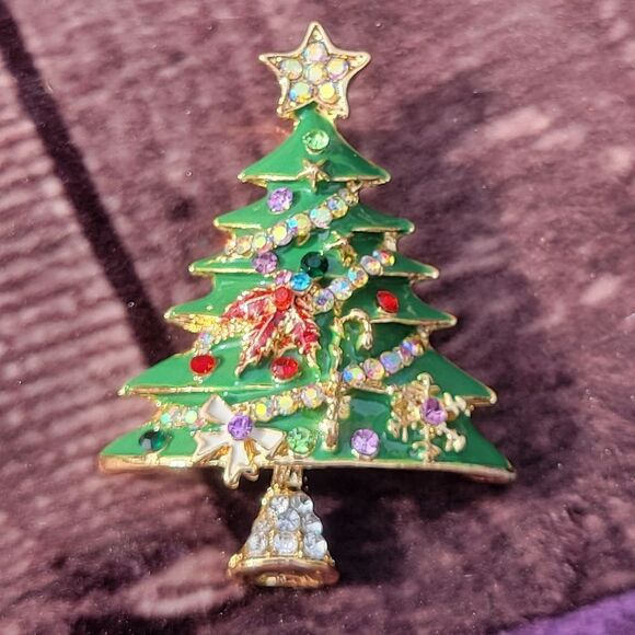 Crystal Christmas Tree Brooch - Picture 1 of 8